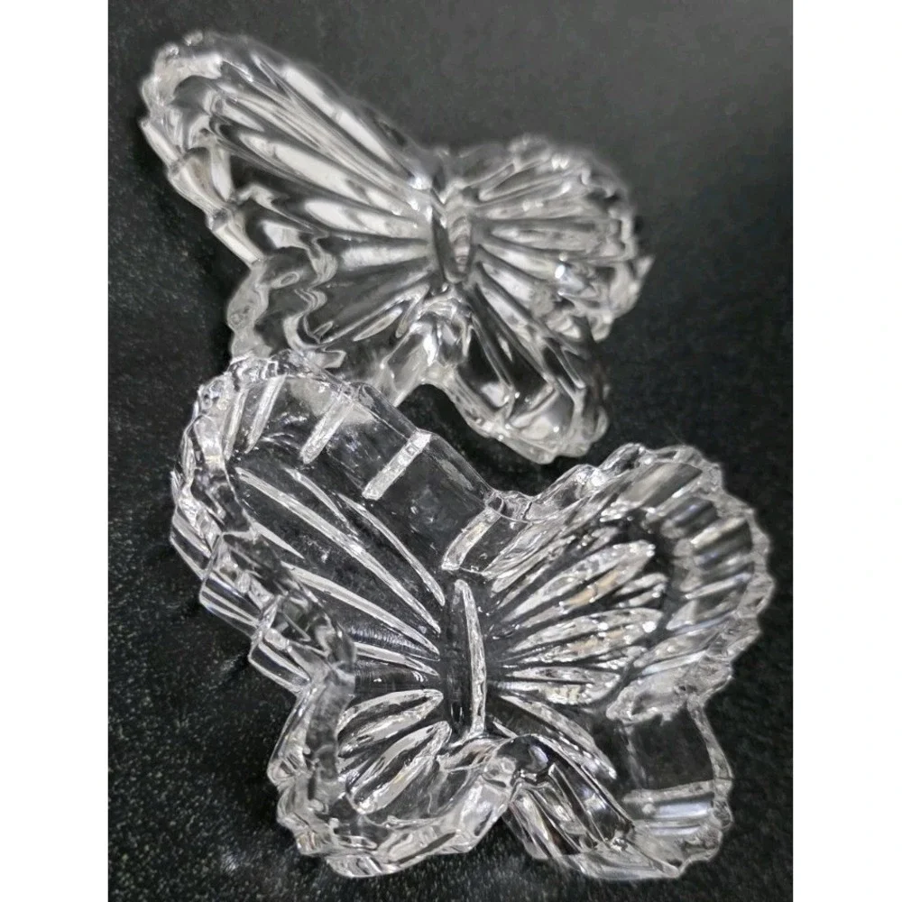 New Butterfly Lidded Trinket Dish Clear Pressed Glass Crystal Jewelry Box Vanity